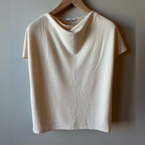 Women’s Vince Cream Short-Sleeve Draped Neck Top Size L